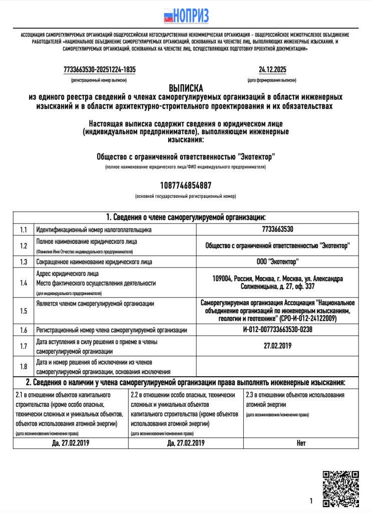 Сведения о наличии права выполнять инженерные изыскания